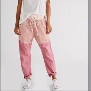 Free People One Teaspoon Envious Shabbies Pink Color Block Tie Waist Jeans NEW M